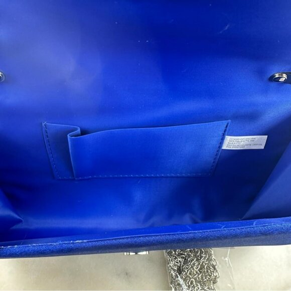 Royal Blue Ruched Satin Detail Flap Square Shiny Clutch Women's Bag Elegant - Picture 10 of 11